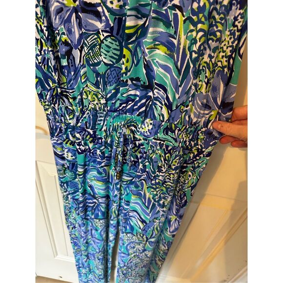 Lilly Pulitzer Paulina Blue V-Neck Sneak a Beak Drawstring Jumpsuit Size XS - Picture 4 of 10